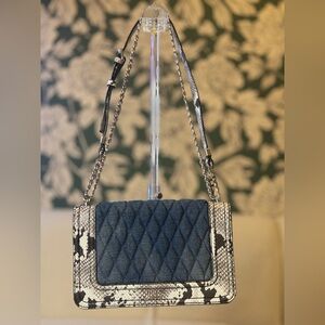 Guess Vintage Quilted Blue and Snakeskin Shoulder Bag EUC
